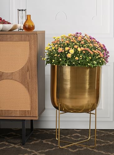 Serene Spaces Living Breiter Goldener Soho-Pflanztopf mit abnehmbarem Metallständer, dekorativer Innenpflanzentopf… – Ansicht 4