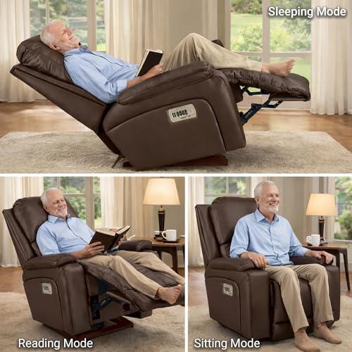 Image of LA Z BOY American Imported Greyson Single Seater Auto Motorized Soft Leather 4 Motors Recliner Sofa | Relaxing Chair for Home Office Living Bed Room | Mocca
