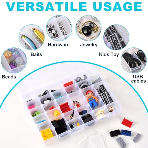 Image of 2 Pack Clear Plastic Organizer Box with 36 Grids and Adjustable Dividers for Beads, Crafts, Art DIY, Jewelry, Screws, Pins, Thread, Fishing Gear, Small Items