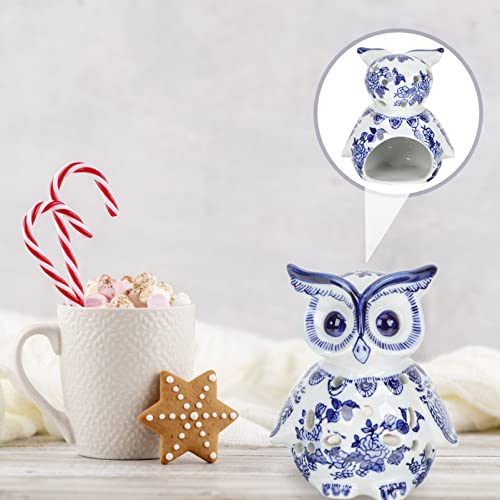 Lifkome Desktop Decor Porcelain Candle Holder Tealight Candleholders Owl Shaped Jingdezhen Blue And White Porcelain Pillar Candle Holder Decorative Chinoiserie Decor Work Desk Decor #TOP3