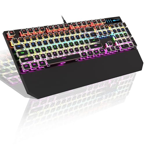 Image of MageGee Typewriter Mechanical Gaming Keyboard, Retro Punk Square Keycap with RGB Rainbow Backlit USB Wired Keyboards for Game and Office, for Windows Laptop PC Mac - Blue Switches /Black