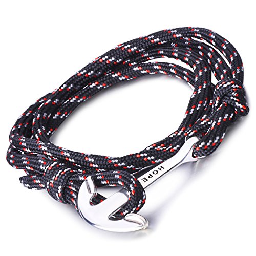 Infinite U Bracelet tressé Multi-Rangs Multicolore Hope l'ancre de Navire en Alliage et Nylon Corde de Coton la Couleur de Noir pour Femme Homme
