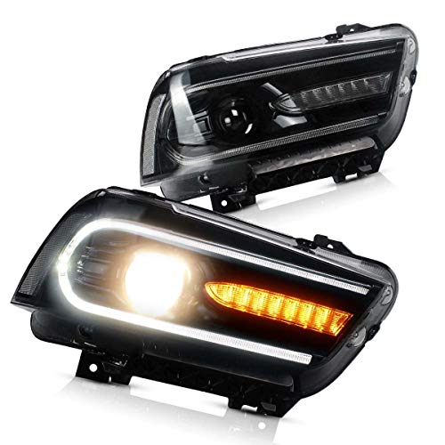 VLAND Projector LED Headlights for Dodge Charger 2011-2014 with Dual Beam Lens Sequential Turn Signals