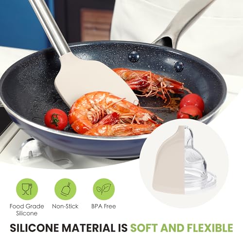 Large Cooking Utensils Set, 35 Pcs Silicone Kitchen Utensils Set with Holder, Stainless Steel Handle Spatula Set, Heat Resistant Food Grade Silicone Kitchen Gadgets for Non-stick Cookware (Khaki)