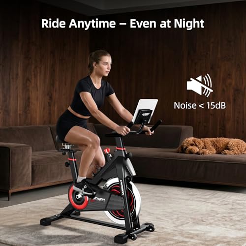 Image of HARISON Exercise Bike for Home, Magnetic Indoor Cycling Bike with Quiet Dual-Belt Drive, 380 LB Capacity Exercise Bike, Adjustable Resistance Stationary Bike with Push-to-Stop, App Compatible