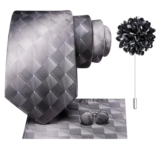Image of Dubulle Mens Tie and Lapel Pin Paisley Striped Floral Necktie for Men Pocket Square Cufflinks 4PCS Set Wedding Party