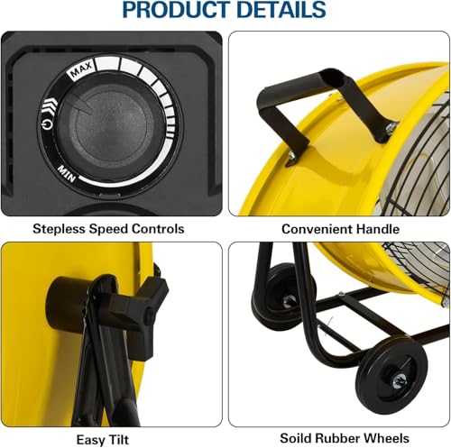 Image of BILT HARD 24 inch Industrial Drum Fan With DC Motor, Ultra Quiet, 7800 CFM, Heavy Duty Tilt Metal Drum Fan for Garage, Warehouse, Workshops, Factory and Basement, UL Safety Listed