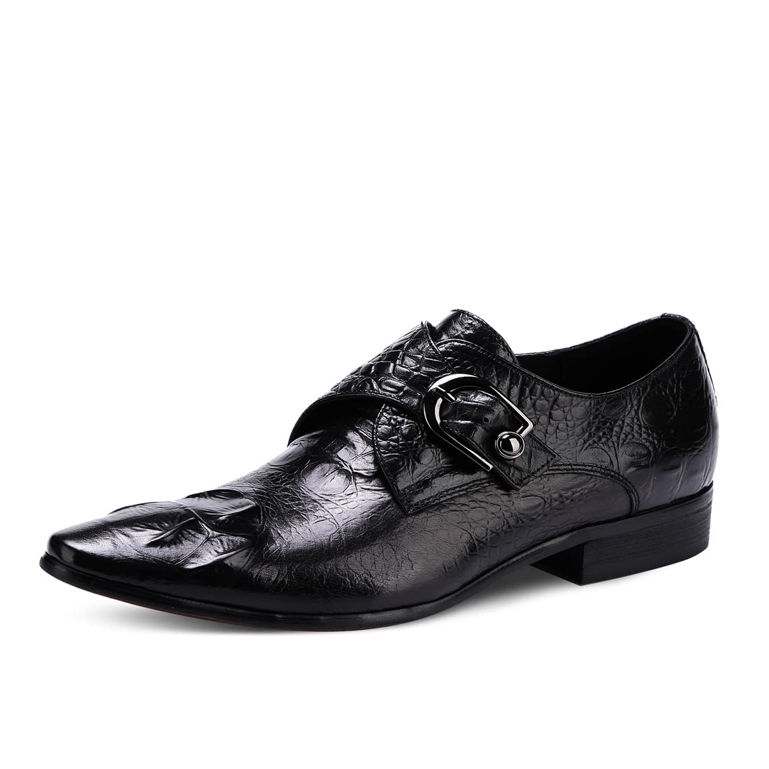Mocassini Formali Affari da Uomo Scarpe Monk Rilievo a Punta in Vera Pelle Scarpe da Abito Slip On con Fibbia