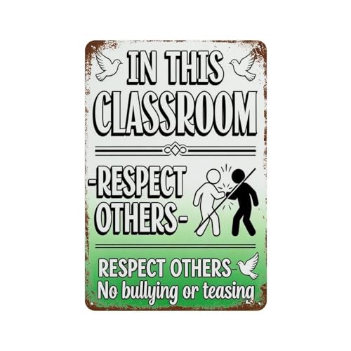 Respect Others Quote Metal Tin Sign – 8x12 Inch No Bullying Wall Decor, Classroom Saying Art for...