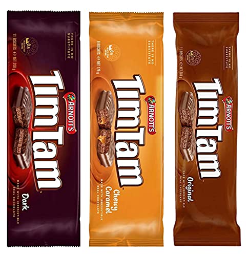 Arnott's Tim Tam Tim Tam Cookies Arnotts | Australian Classics Sampler Chocolate (Dark, Chewy Caramel, Original) | 3 Pack Full Size