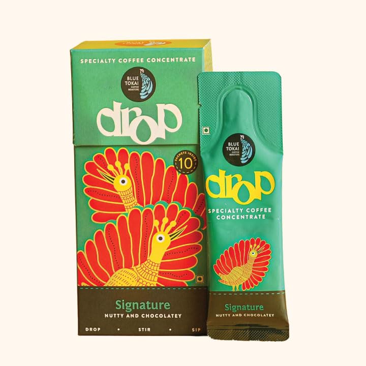 Blue Tokai Coffee Roasters Drop Signature | Liquid Coffee Concentrate | 100% Arabica | Ready to Use Coffee | Hot or Cold | Pack Of 10 Sachets | 20ML Each | Instant Coffee | Specialty Coffee Concentrate