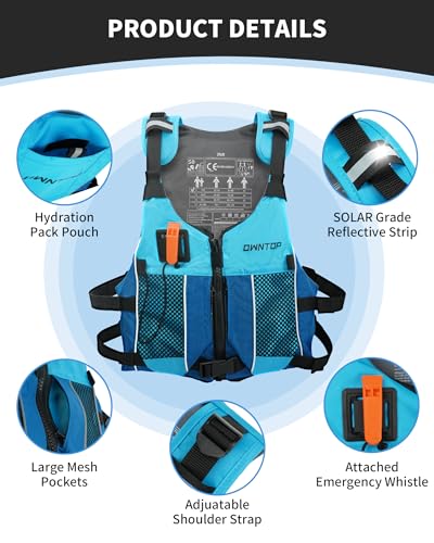 Owntop Schwimmhilfen Erwachsene Jugend mit Trinkrucksack, Pfeife, Mesh Taschen| Verstellbare Auftriebsweste| Leichte Schwimmjacke Unisex für SUP, Kajakfahren, Angeln Alle Wassersportarten