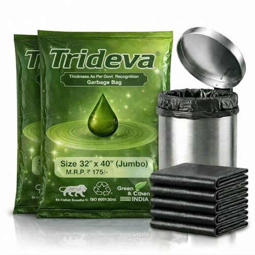 Image of Garbage Bags /Dustbin Bags - 120 Micron Heavy - Duty Trash Bags (32 x 40 Inches) - Jumbo Leak -Proof Bin Liners for Kitchen, Office & Industrial Use - 500g Pack (Black, Pack of 2) - 8 Bags