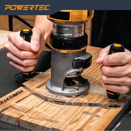Image of POWERTEC Dual Grip Router Base Plate 6 inch x 11 inch Clear Acrylic Large Sub Base with Predrilled Holes for DeWalt Compact Router DWP611 and DCW600B - For Dovetail Jig, Inlay Template & Edge Routing (72314)