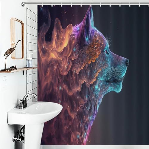 Rideau de douche loup polyester lavable baignoire salle de bains - 6
