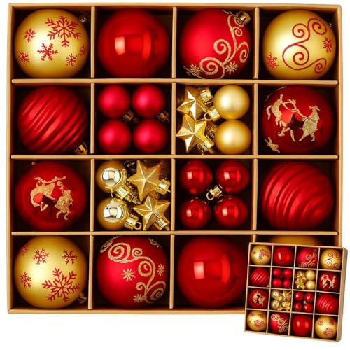 Weihnachtskugeln, Set mit 44 Stück, rot und Gold, Ø 3–6 cm,...