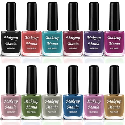Makeup Mania New Hd Shine Pastel Color Matte Finish Nail Polish Combo Set Of 12 Pcs(#205) Black, Pista Green, Nude, Pink,6 Ml