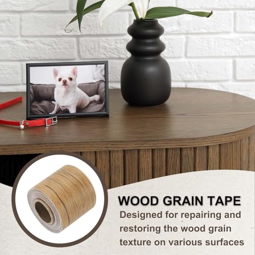 Image of PATIKIL Wood Grain Tape 2 inch x 32 ft, Self-Adhesive Wood Texture Repair Tape Realistic Wooden Effect Patch for Furniture Cabinets Floor Walls, Yellow Teak