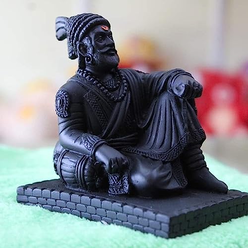 Image of S2S Fiber Chatrapati Shivaji Maharaj Idol Murti Statue for Home Office Decor Gift Item Collectible Handicraft Art | 9x6x10 CM | Black