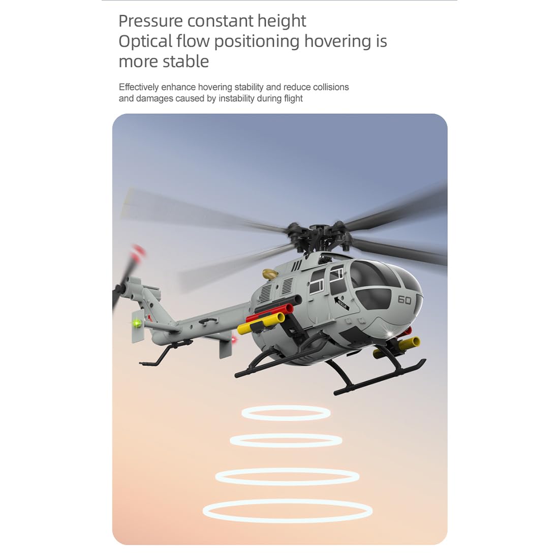 1/48 RC Hubschrauber, C186S BO105 Hubschrauber, 2.4GHz 6CH Flybarless Hubschraubermodell mit Optical Flow, Höhenhaltung, Brushless Motor & 6G Modus, Geschenk für Erwachsene, RTF