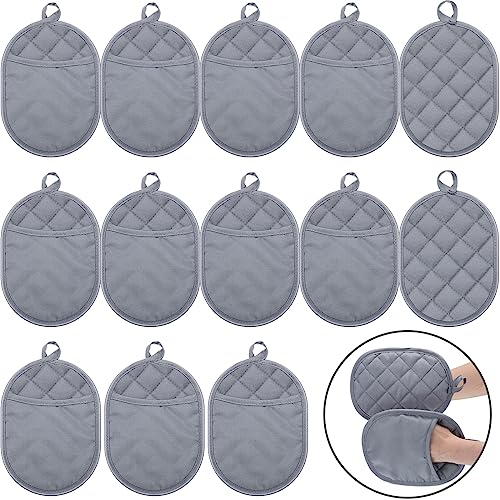 Set of 12 Grey Oval Pot Holders with Pocket for Kitchen Craft Project Heat Resistant Hot Cotton Pads Potholders Oven Pot Holder with Loop for Blank Sublimation Kitchen Gifts Baking Cooking