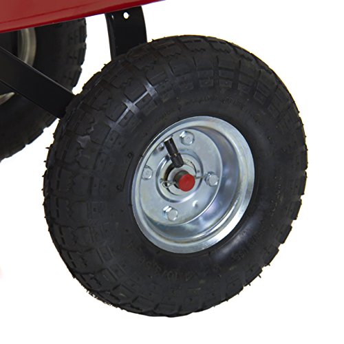 Best Choice Products Wood Wagon ALL Terrain Pulling Red w/ Wood Railing Garden Cart