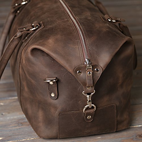 Leather Duffel Travel Bag - Sports Gym Bag - Weekend Overnight Luggage Bag - Weekender (Brown Vintage)3