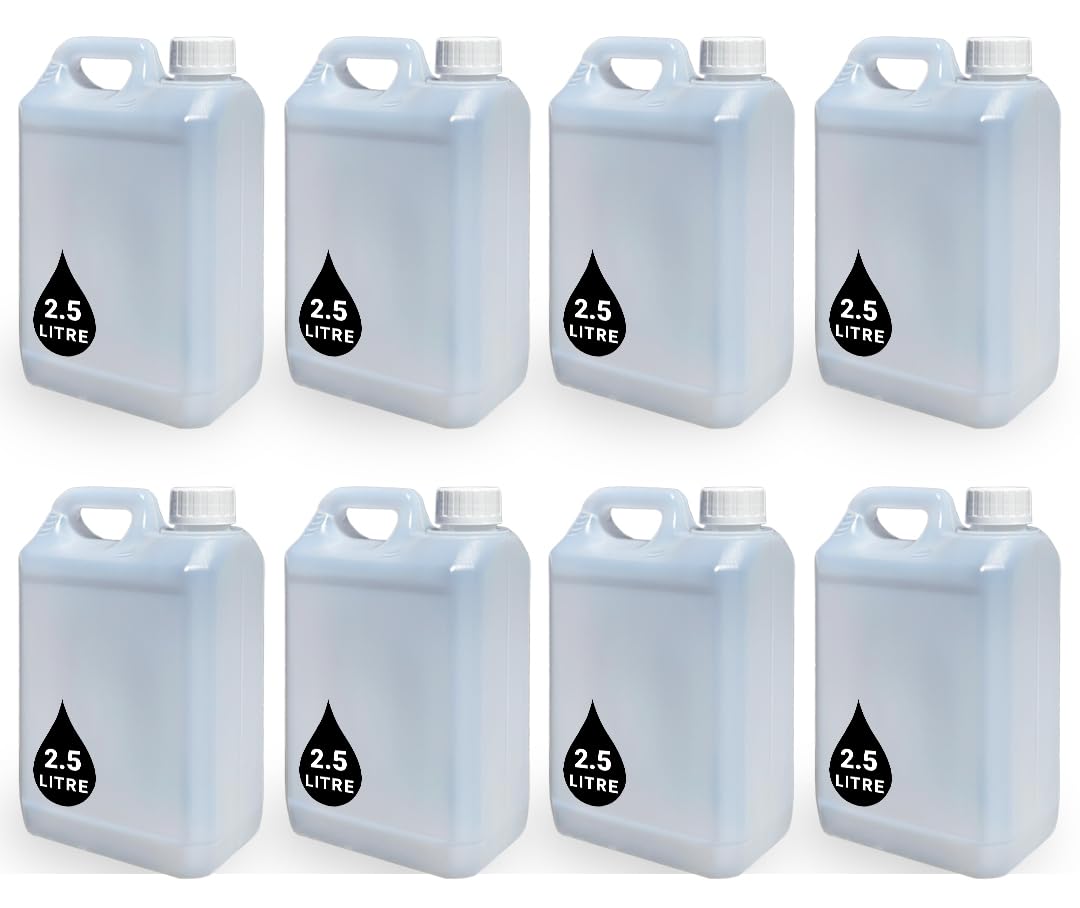 Powerchem 8 X 2.5L Jerry Can Bottle Container + 38Mm Tamper Evident Cap - For Storage Of Liquids Chemicals Food Stuff Fuel Natural
