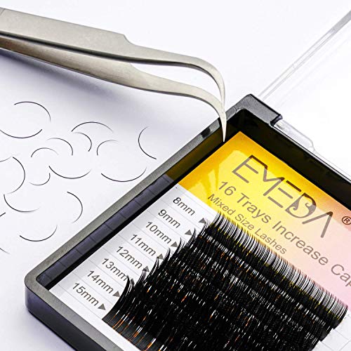 Eyelash Extensions 11-18mm Mixed Tray C Curl .10 Lash Extension Supplies 16 Rows 0.10mm Silk Classic Single Individual Eye Lashes by EMEDA (0.10 mm C Mix 11-18mm)