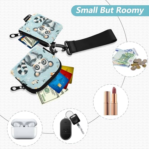 Cute Lemur Turquoise_4 Women's Change Wallet Card Cases Large Capacity Money Organizers with Wristle Strap for Men Women 2 Pcs2