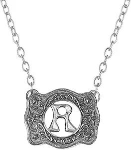 Belt Buckle Necklace Western Style Initial Letter Pendant Necklace, Decorative Belt Buckle Frame Design