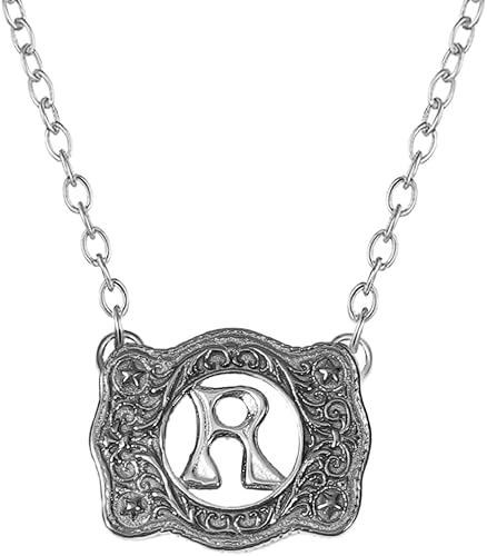 Belt Buckle Necklace Western Style Initial Letter Pendant Necklace, Decorative Belt Buckle Frame Design