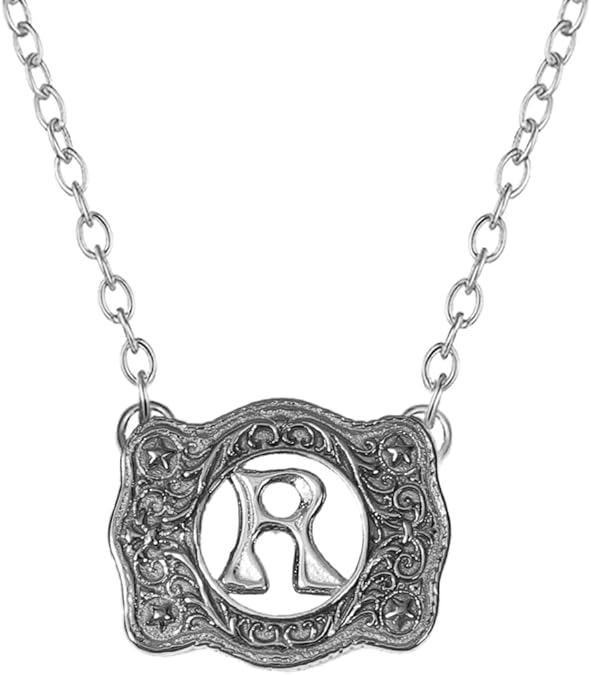 Belt Buckle Necklace Western Style Initial Letter Pendant Necklace, Decorative Belt Buckle Frame Design