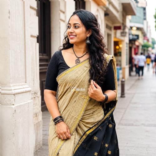Image of Original Maheswari Cotton Silk Saree for Women | Kanjivaram Pure Silk Cotton Sari with Blouse | Zari Work | Tassels | Handloom Weave