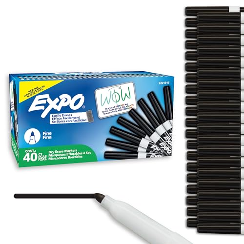 Image of EXPO Dry Erase Markers, Low Odor Ink, Black, Fine Tip, 40 Count - Whiteboard, Calendar, Organization, Essential Supplies for Office, School, Classroom, Teachers
