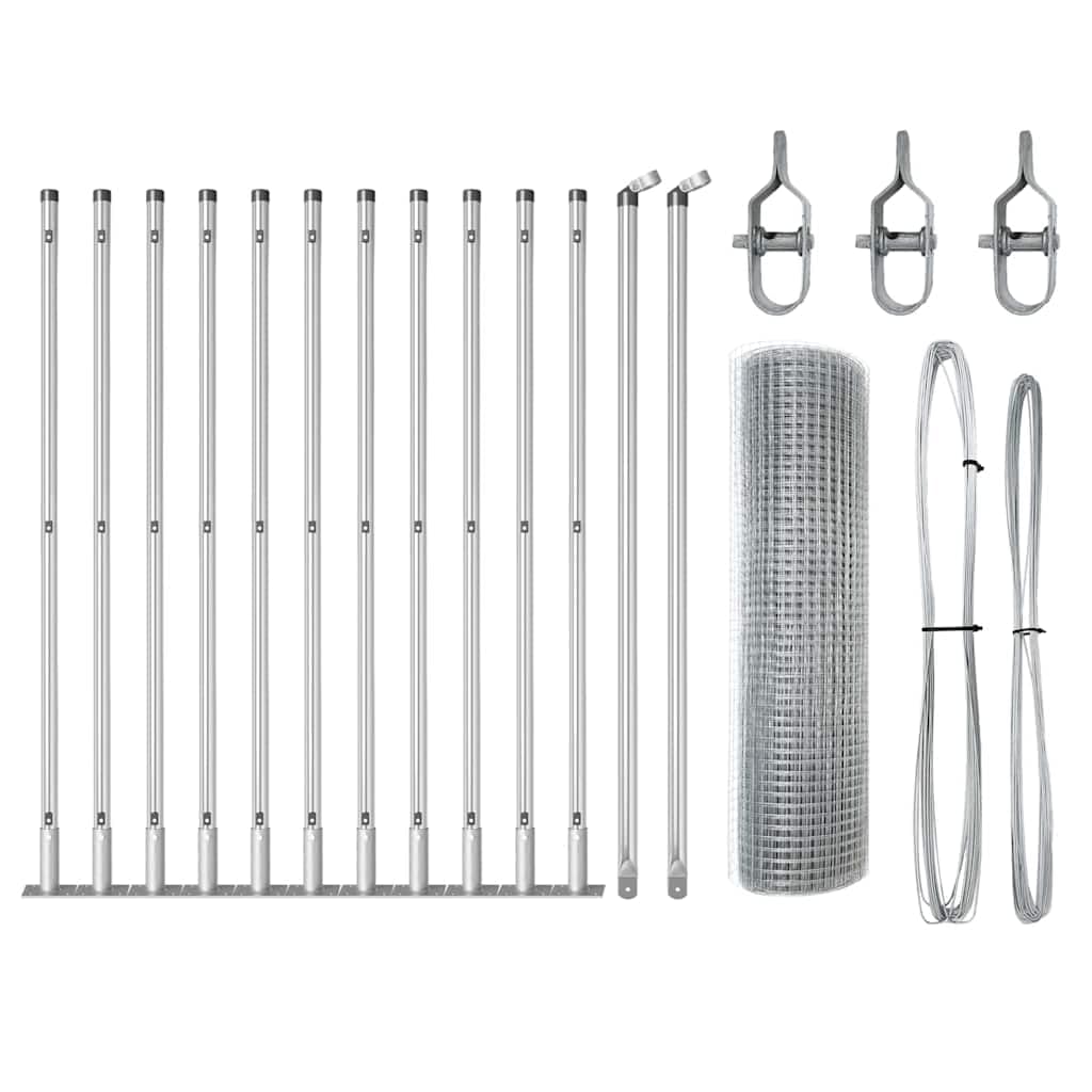 Fence Post Silver 25 x 0.5 m 19x19 mm Mesh Steel Outdoor Garden Panel Weather Resistant Powder Coated Modular Fence Posts for Garden Terrace Boundary Support