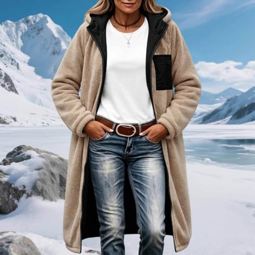 FPMLUXLL Womens Winter Coats Hooded Long Fleece Puffer Coat with Pockets - image 7