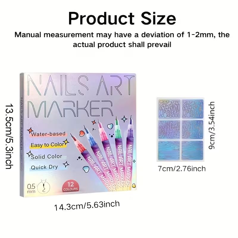 Nail Art Pens, New 12 Colors Quick-drying Waterproof Nail Art Markers for 3D Nail Art, Fine Tip 0.5mm Nail Polish Pens for DIY Nail Design, Portable Salon Tools for Home Manicure and Kids Gifts