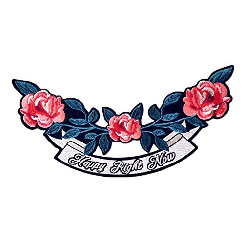 DIY Coser Rosas Parches de Parra Hierro Bordado en Parches de Apliques Rosas en Parra y Palabras (Feliz Ahora) 1 Piezas