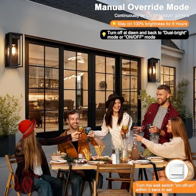 15 Motion Sensor Outdoor Wall Lights, 2 Pack Large Dusk to Dawn Outdoor Lights, 3 Lighting Modes Waterproof Anti-Rust Wall Sconces, Exterior Lighting Fixtures for Front Door, Porch, Garage