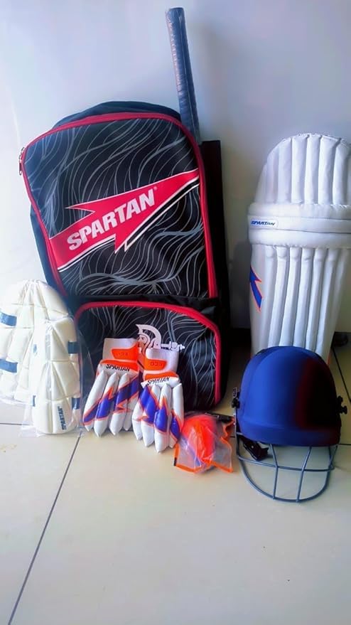 Spartan Full Cricket Kit Set for Training and Matches- One Bat, One Pair of Batting Gloves, One Helmet, One Thigh Guard and One Abdominal Guard (Set of 1) (4 Number Kit)-image-48