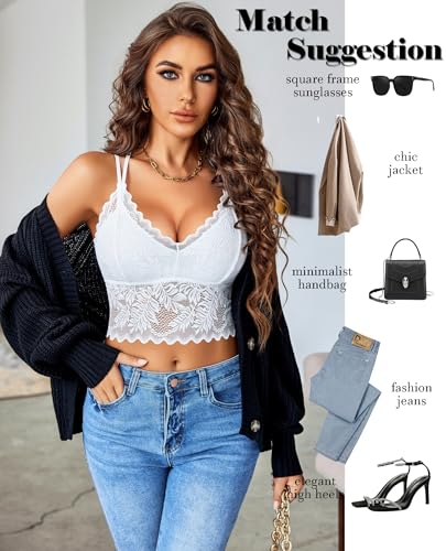 Image of Avidlove Lace Bralette for Women V Neck Camisoles Racerback Adjustable Strap Sexy Crop Tops