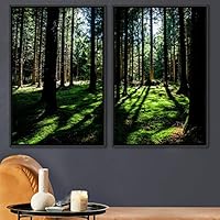 2 Piece Framed Canvas Wall Art Brown Forest Canvas Prints Home Artwork Decoration for Living Room,Bedroom - 16