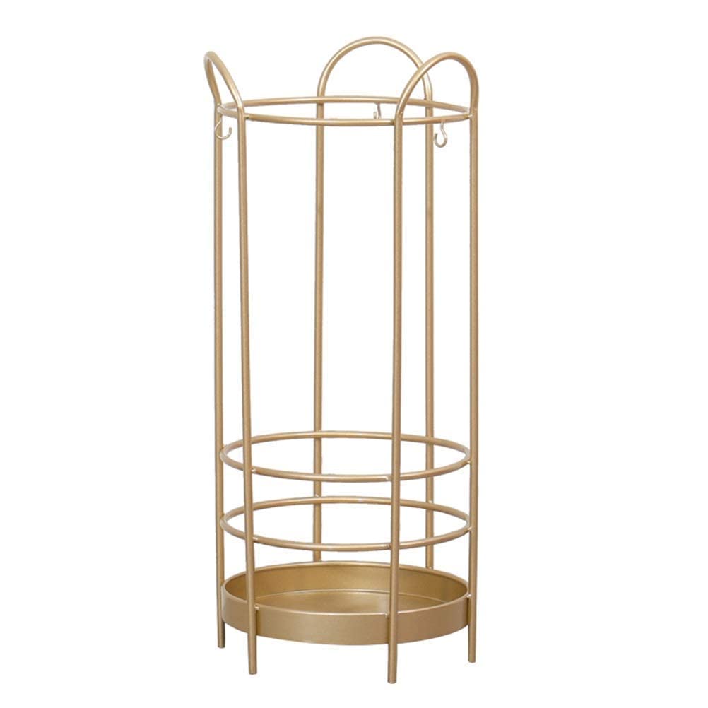 Umbrella Stand Umbrella Racks Gold White Black Metal Umbrella Holder,Hollow Umbrella Storage Rack With 3 Hooks And Drip Tray,Drainage Rack For Home Cafes And Offices (Color:Gold)