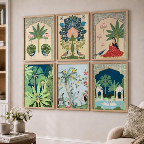 Image of kotart Premium Digital Madhubani Paintings with Frame for Home Decoration - Pichwai Decor Painting for Living Room Bedroom Office Room Decor - Pack of 6 (Art 2)