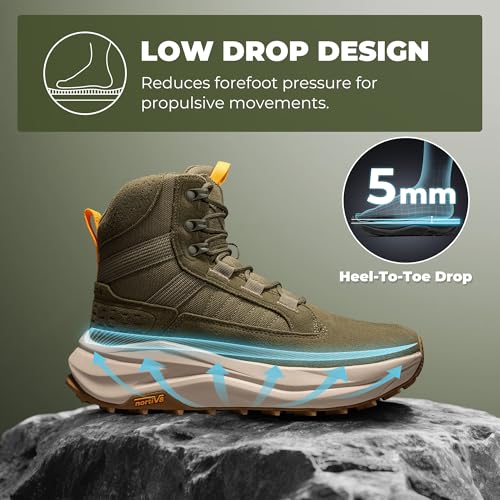 Image of NORTIV 8 Men's Wide Toe Box Work Tactical Boots | Barefoot low drop leather military boots with side zipper for hiking, motorcycle riding and combat Pikes