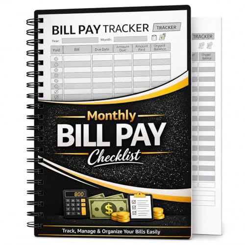 Bill Payment Tracker Notebook Monthly Bill Organizer with Annual Overview Subscription & Auto Pay Tracker Black Spiral Budget Book with Storage Pocket for Bills and Documents