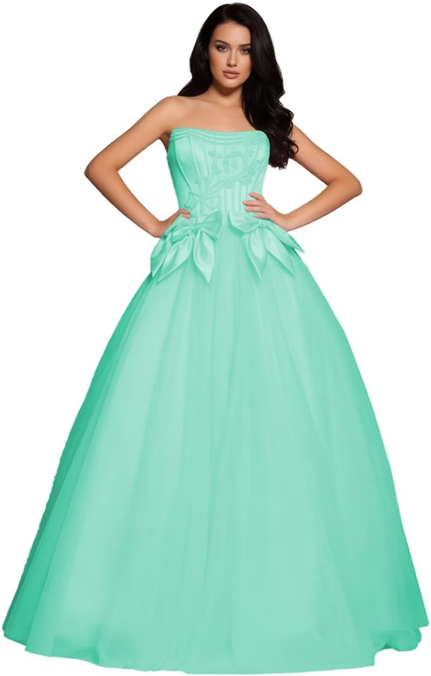 Strapless Prom Dresses for Women Formal Bow Ball Gown Homecoming Dresses for Teens