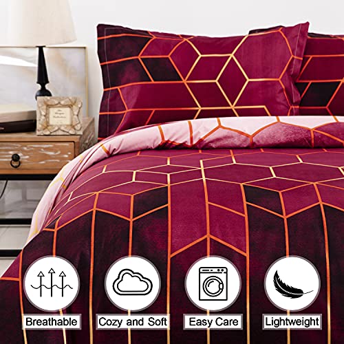 DJY Red Geometric Duvet Cover Golden Stripes Duvet Cover Set - Image 3
