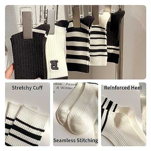 5/10 Pairs Retro Style Striped Socks, Crew socks for Women, Athletic Quarter Calf Socks3